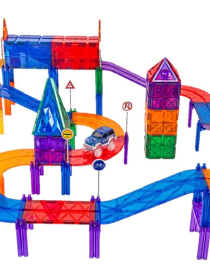Conjunto de construção magnético - pista de carros colorida 100 peças