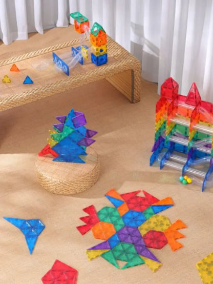Conjunto de construção magnético - pista de bolas colorida 100 peças