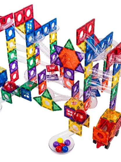 Conjunto de construção magnético - pista de bolas 222 peças + bolas luminosas