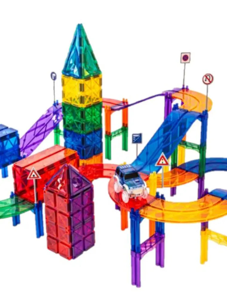 Conjunto de construção magnético - pista de carros colorida 100 peças