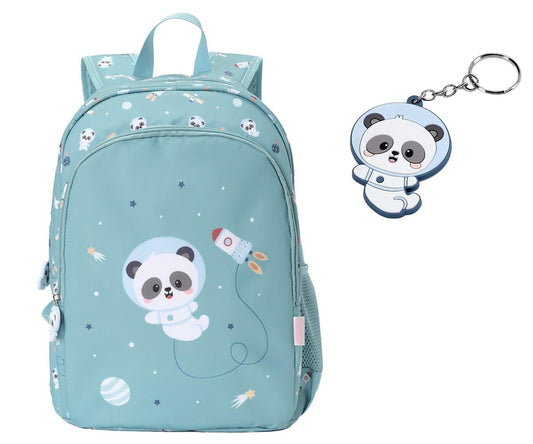 Mochila média + Chaveiro Personalizável Pandas In Space