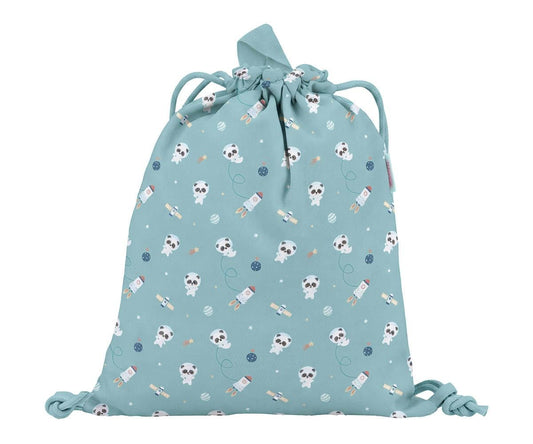Mochila de tecido personalizável Pandas in Space