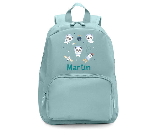 Mochila Solid Color Personalizada Green Pandas In Space