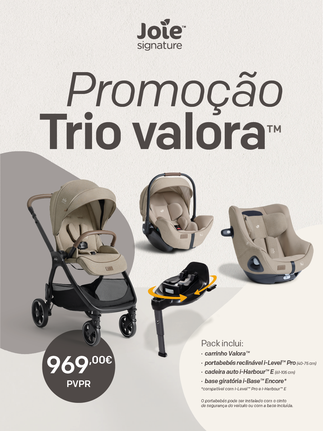 Joie Valora + i‑Level Pro + base Encore + i‑Harbour E